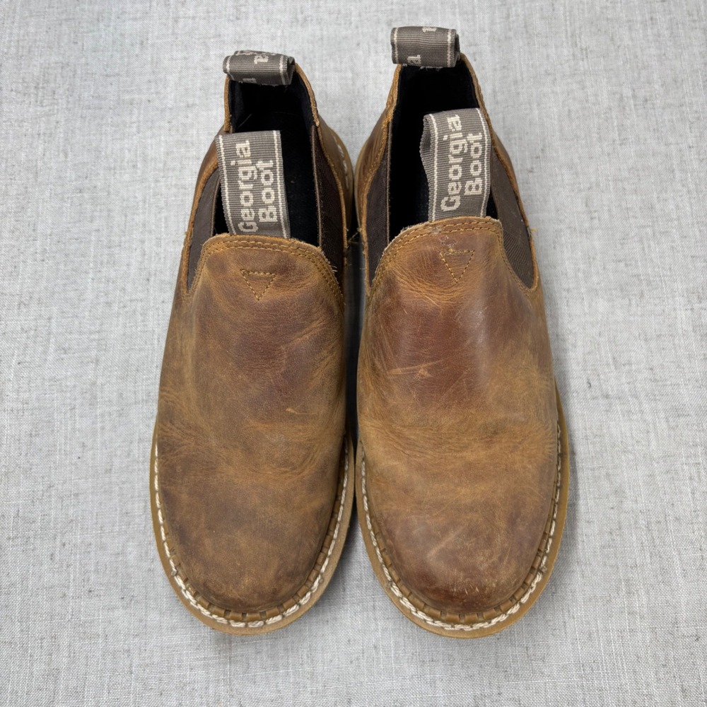 Georgia Boot Revamp Romeo Brown Leather Tan Pull On Work Boots Women's Size 7 - Picture 5 of 11